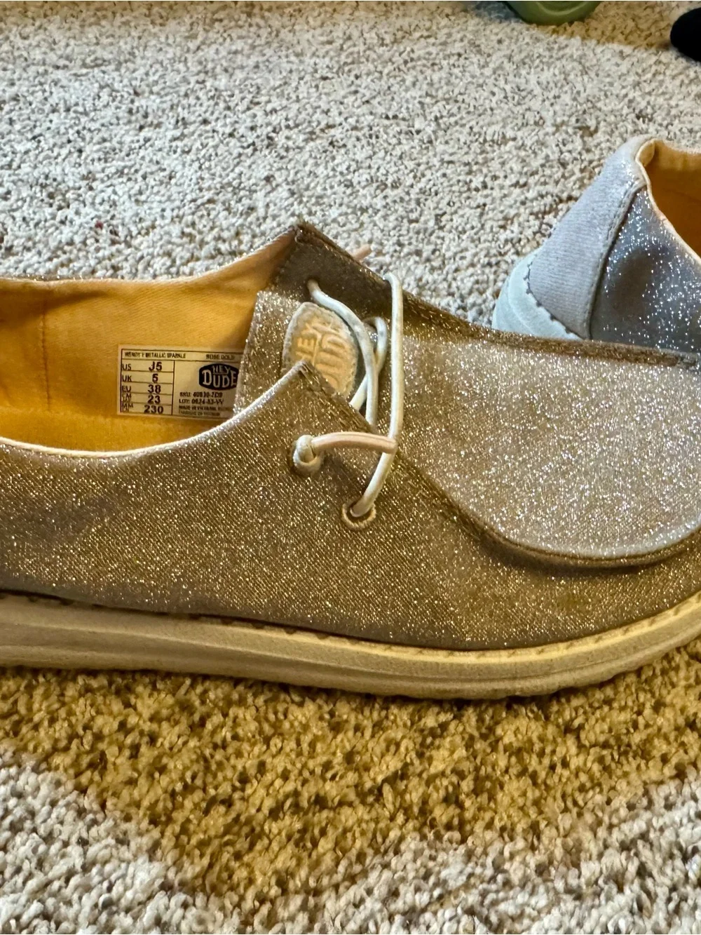 Hey Dude Kids' Rose Gold Glitter Slip-On Shoes